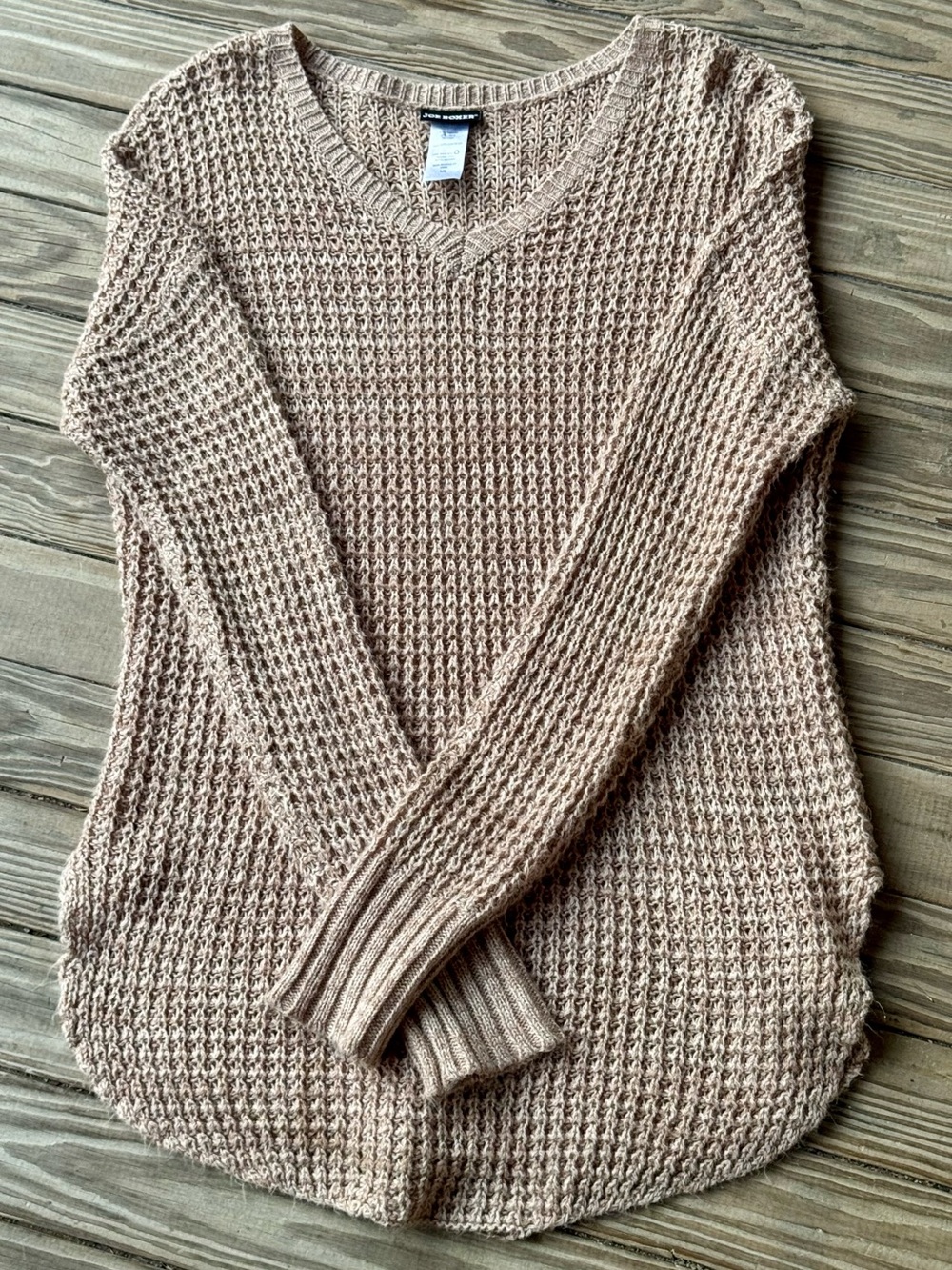 Women's V-Neck Waffle Knit Sweater - Beige - Joe Boxer Brand Size: Large